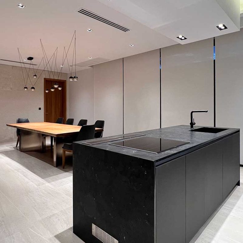 Kitchen island FENIX laminate Black ICE Antolini marble