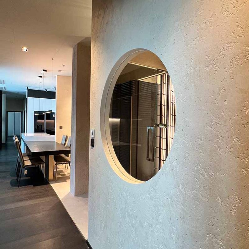 Wine room with round window